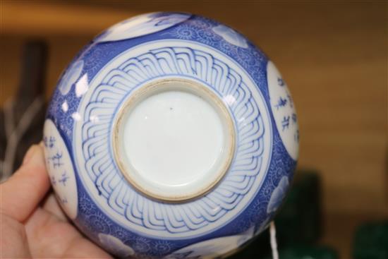 A set of three Chinese blue and white bowls, c.1910